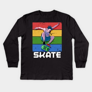 Skateboarding Skater Kickflip Vintage Skate Gift Kids Long Sleeve T-Shirt